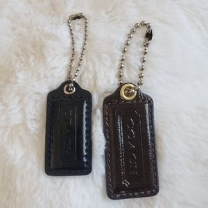 2 Coach Patent leather charm keychain fob tag Poppy black and Brown
